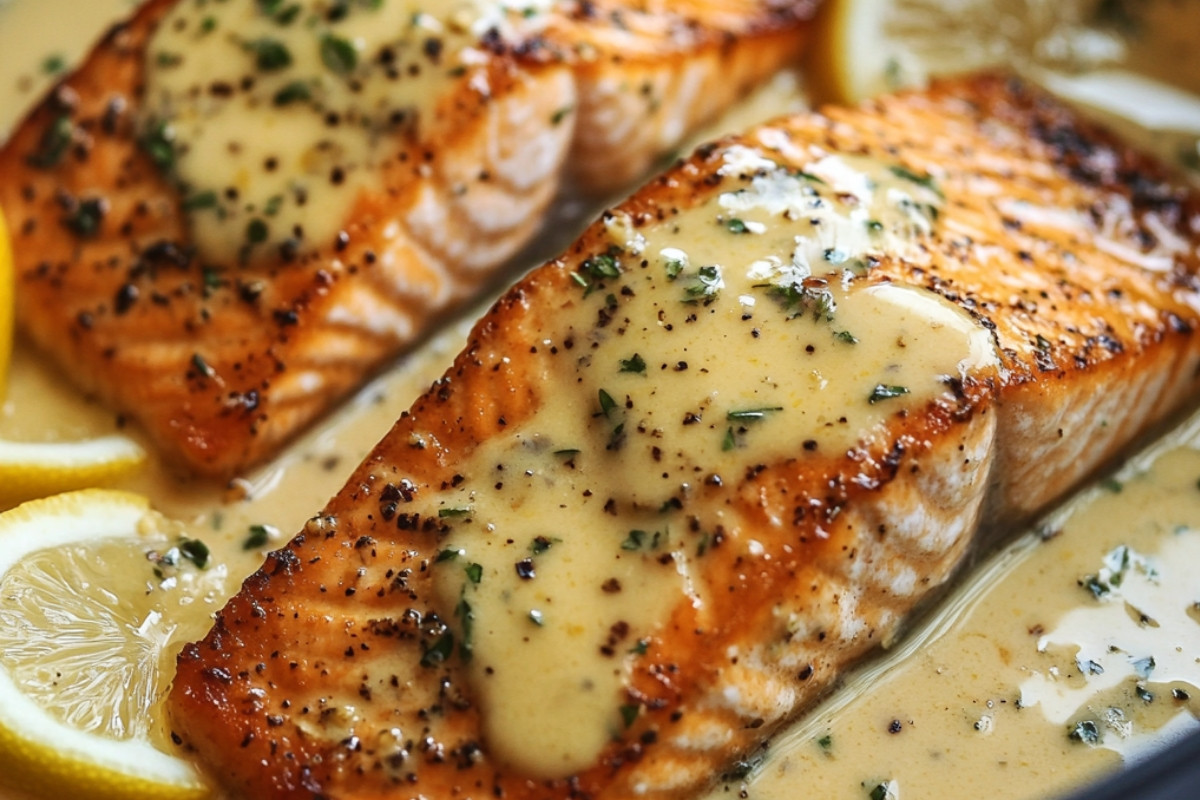 Baked Salmon with Lemon Butter Cream Sauce Recipe