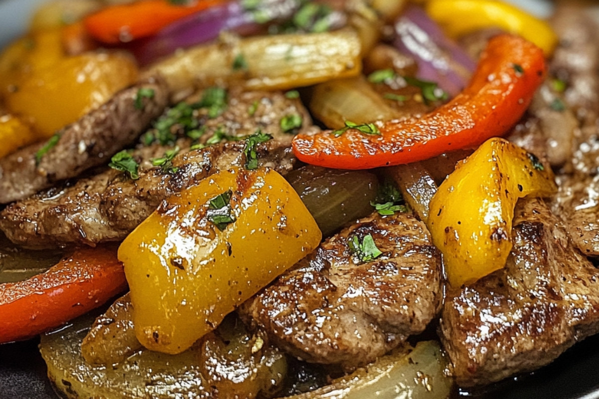 Delicious Pepper Steak with Vibrant Bell Peppers and Savory Onion