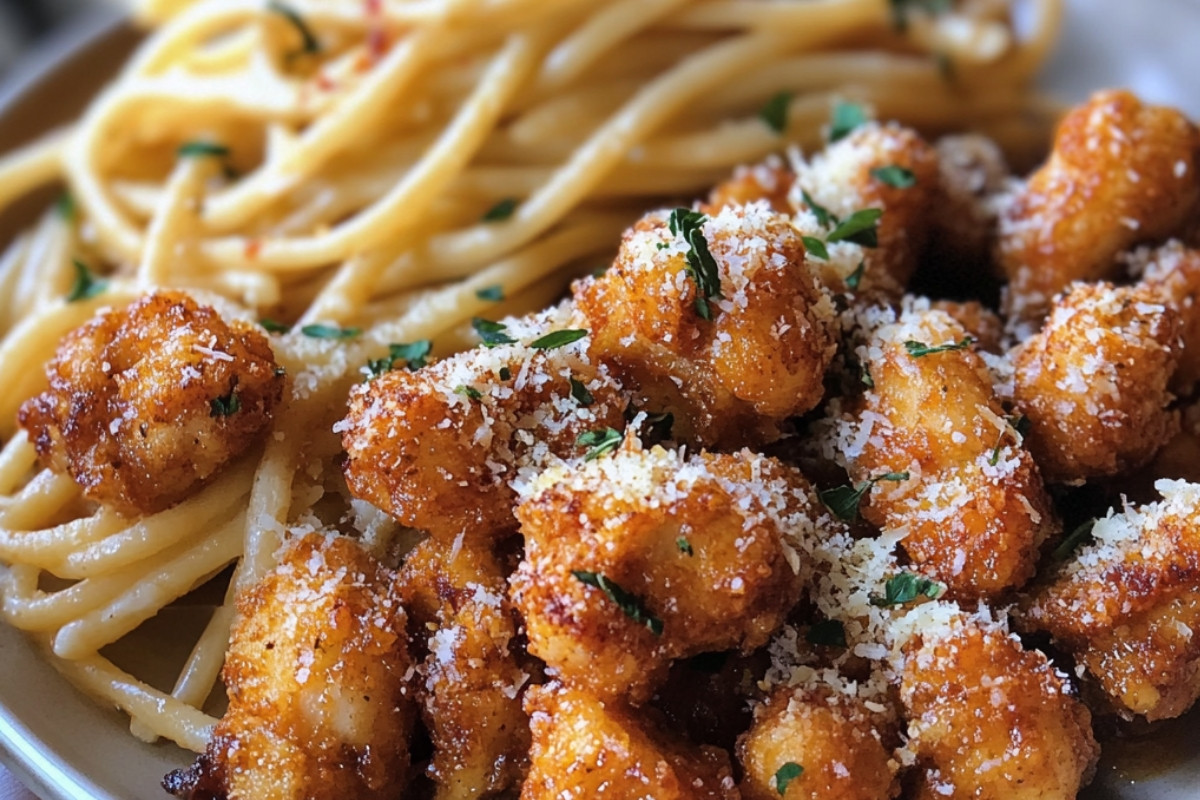 Savory Chicken Bites with Velvety Parmesan Pasta