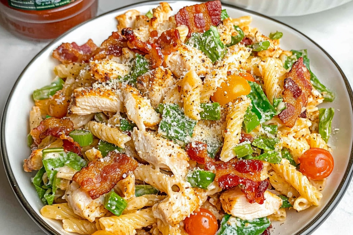 Delicious Chicken Bacon Ranch Pasta Salad