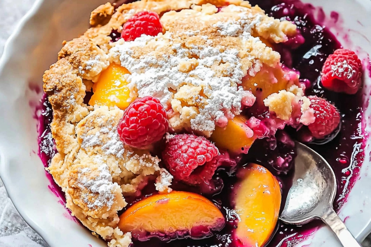 Delightful Peach Raspberry Cobbler