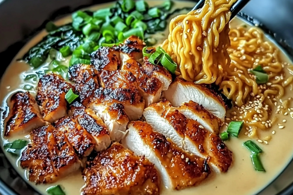 Fiery Delight Chicken Ramen with Creamy Garlic Sauce
