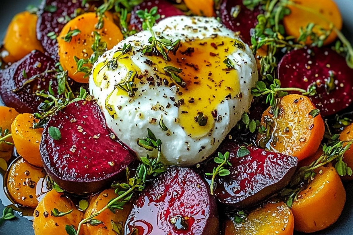 Roasted Beets and Carrots Salad with Delightful Burrata
