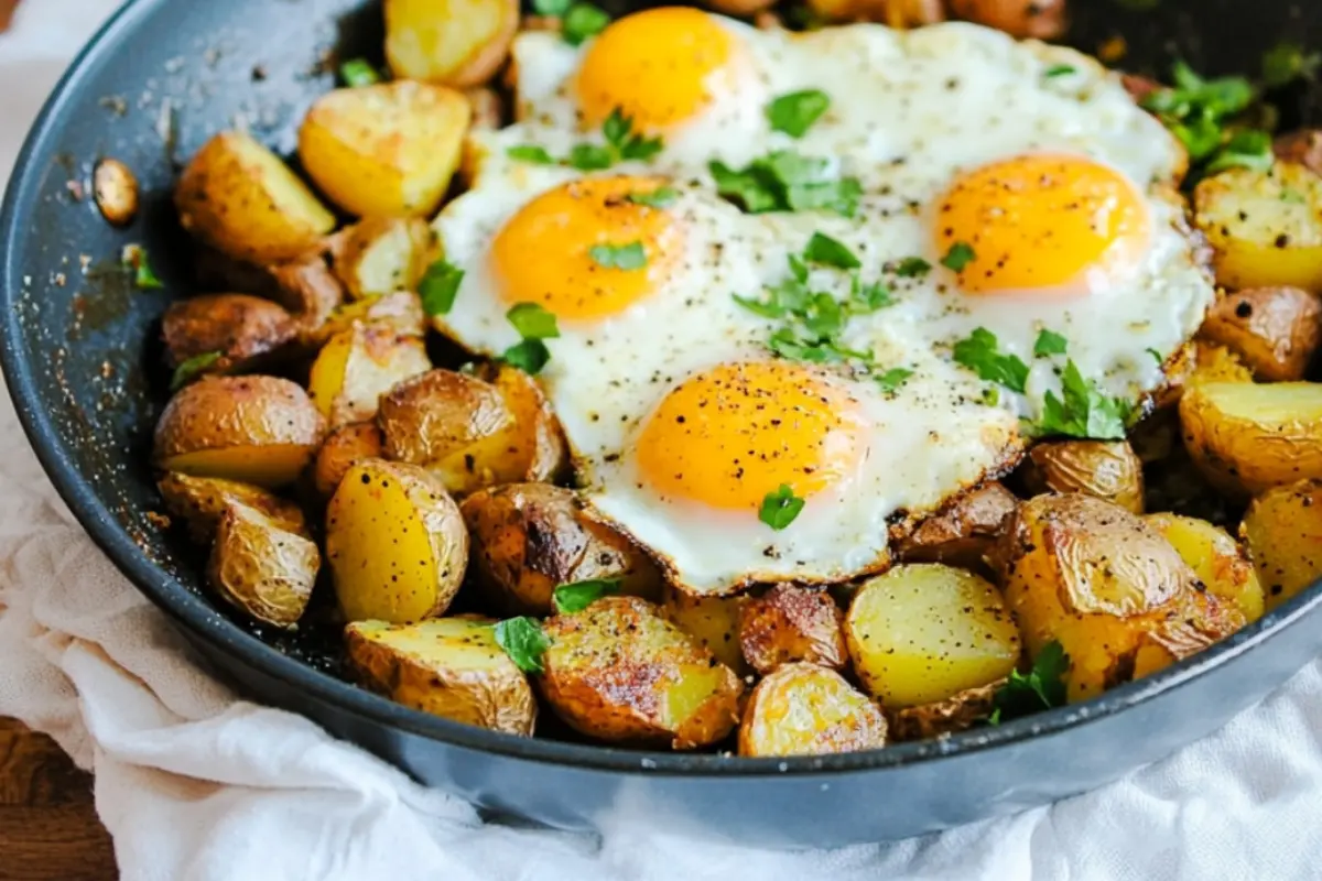 Crispy One Pan Potatoes with Eggs