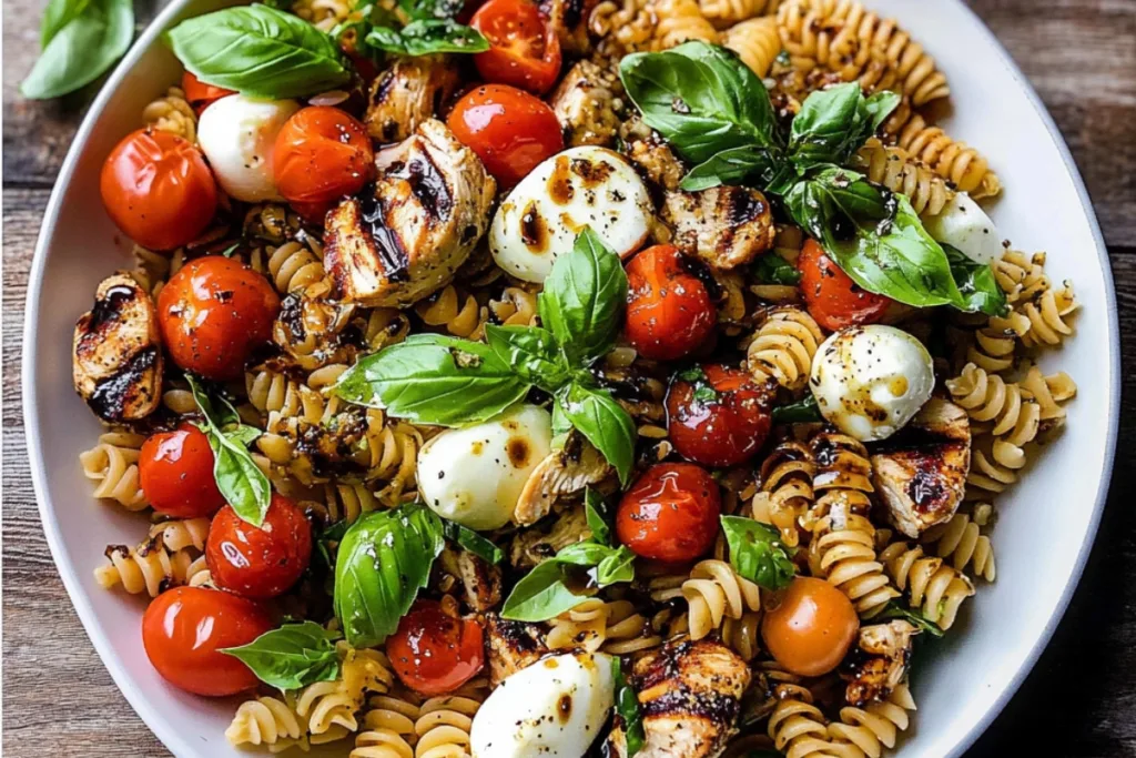 Delicious Caprese Chicken Pasta Salad