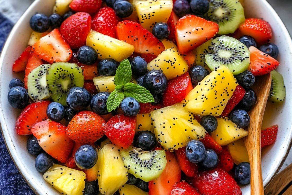 Fresh Fruit Salad with Delightful Honey Lime Poppy Seed Dressing