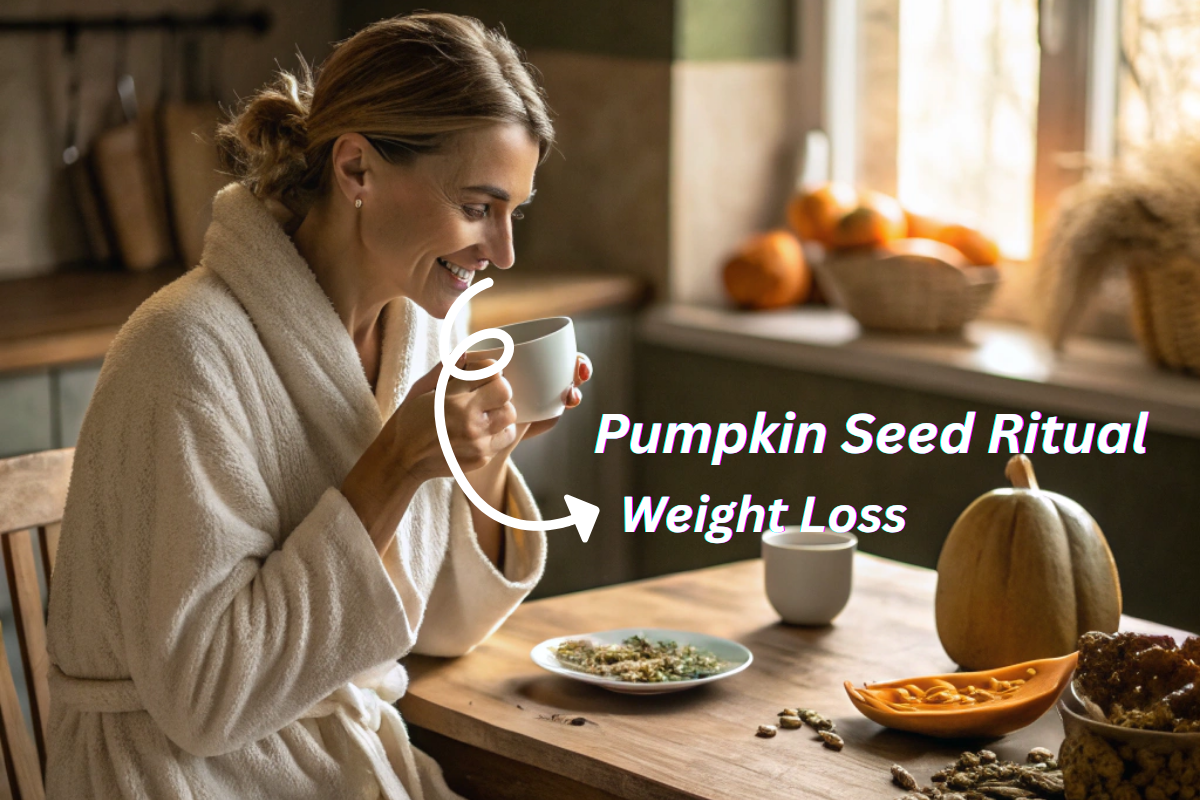 Woman eating pumpkin seeds as part of a morning weight loss ritual