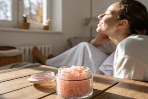 Person placing Pink Salt Trick Under Tongue in morning