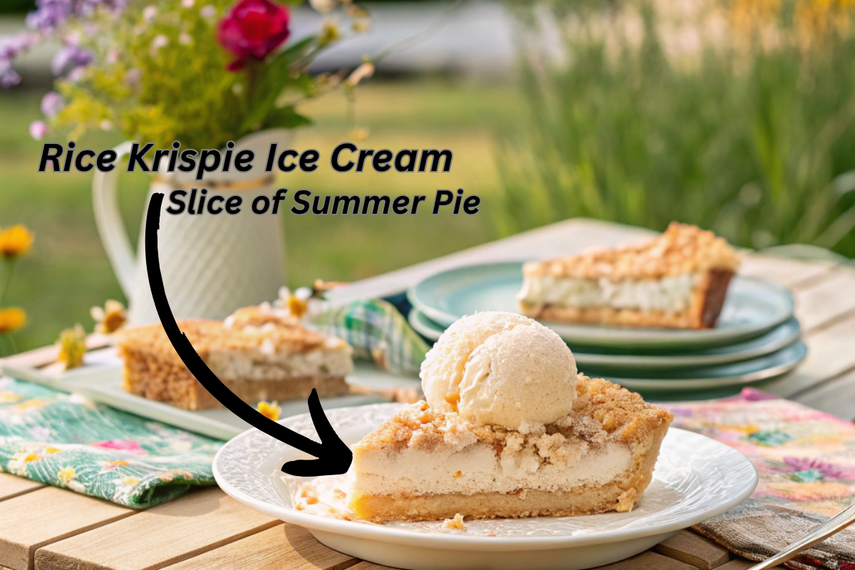 A slice of Rice Krispie Ice Cream Pie melting in the summer sun
