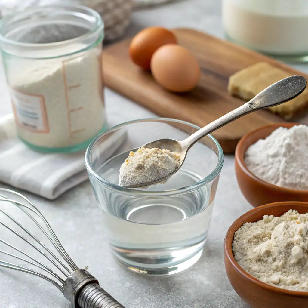 Float test for sourdough starter using a spoon and glass of water.