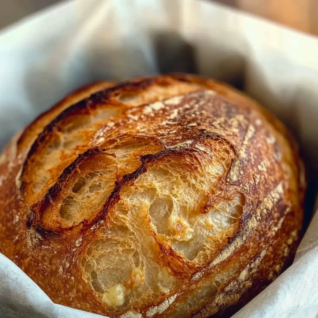 Three Cheese Sourdough 6 Artisan sourdough bread loaded with melted cheddar, mozzarella, and parmesan, with a golden crust and airy interior.