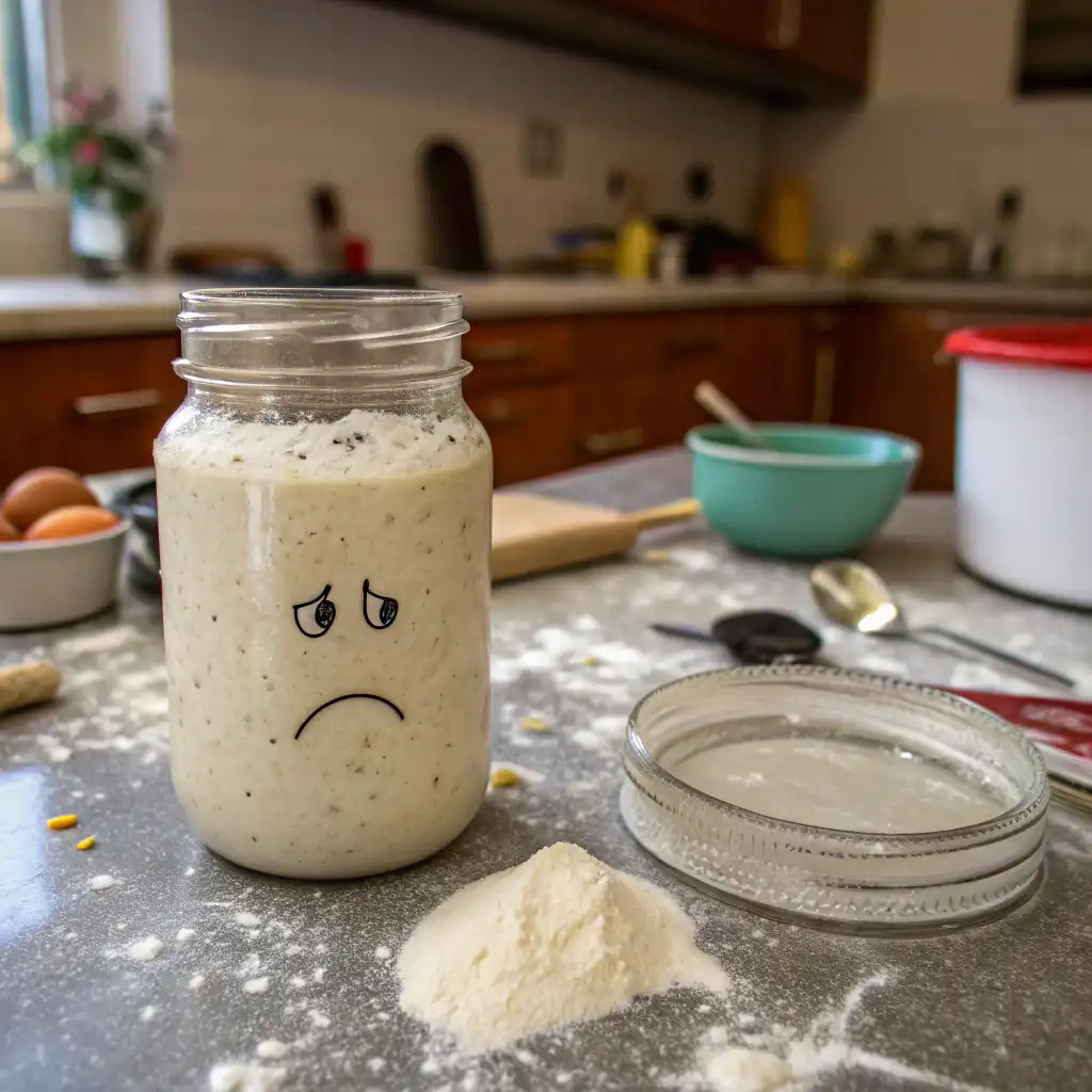 Unready sourdough starter with no rise or bubbles