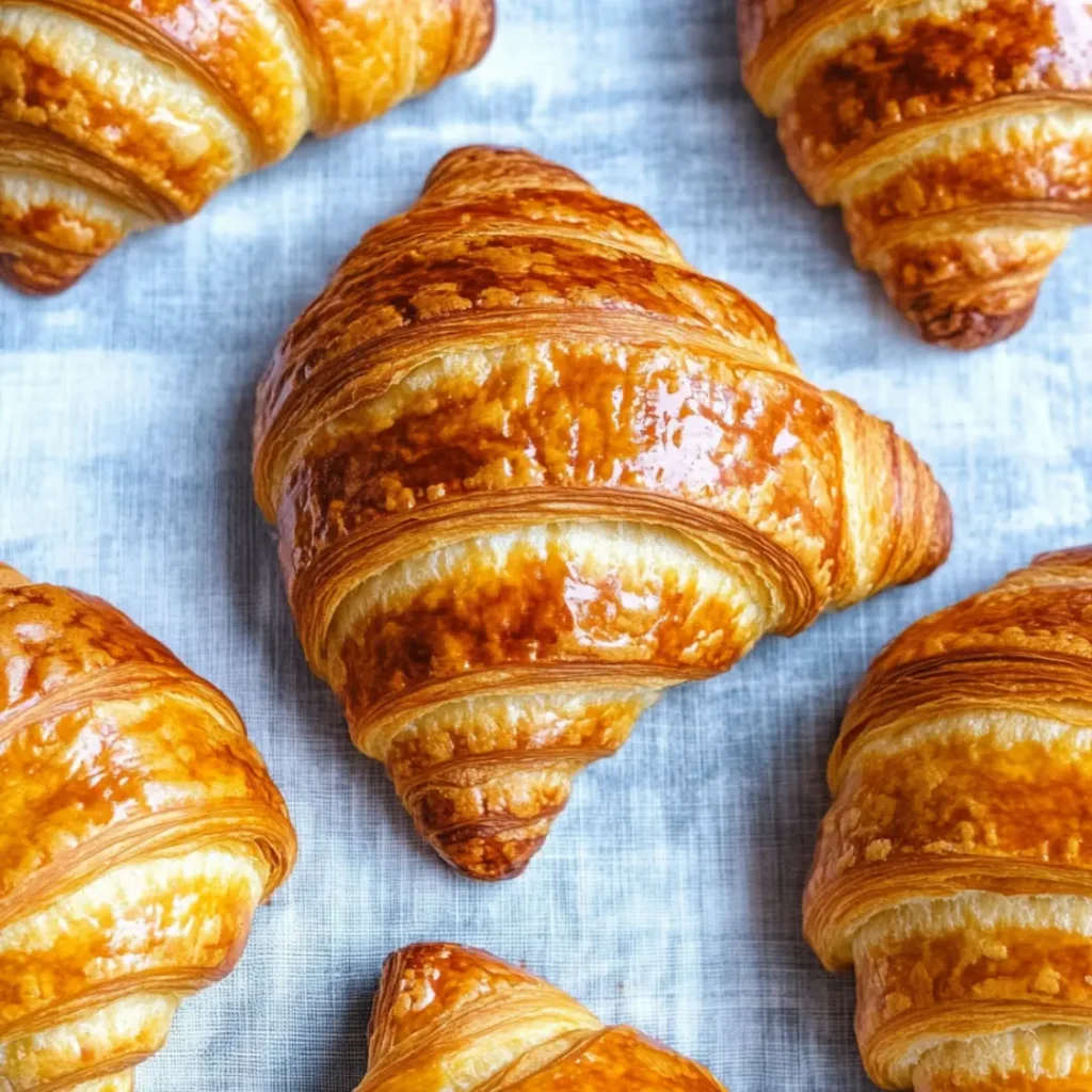 Sourdough Croissants 7 Golden, flaky sourdough croissants with a crispy crust and soft, airy interior, perfect for breakfast or a delicious snack.