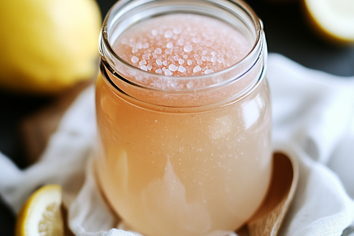 Pink Salt Trick For Weight Loss​ Glass of detox water with pink Himalayan salt, lemon slices, and mint leaves on a wooden table for weight loss benefits.