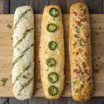 Breadstick flavor variations: garlic, jalapeño, and everything bagel