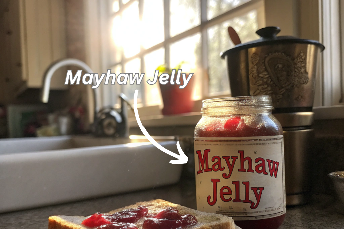 Mayhaw jelly on toast in a sunny kitchen