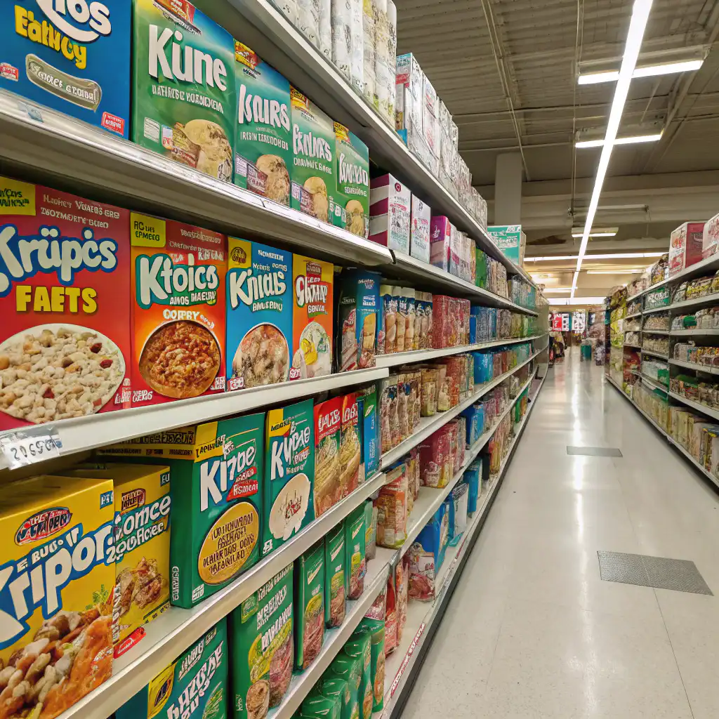 Grocery store shelf with Rice Krispie Treats Cereal