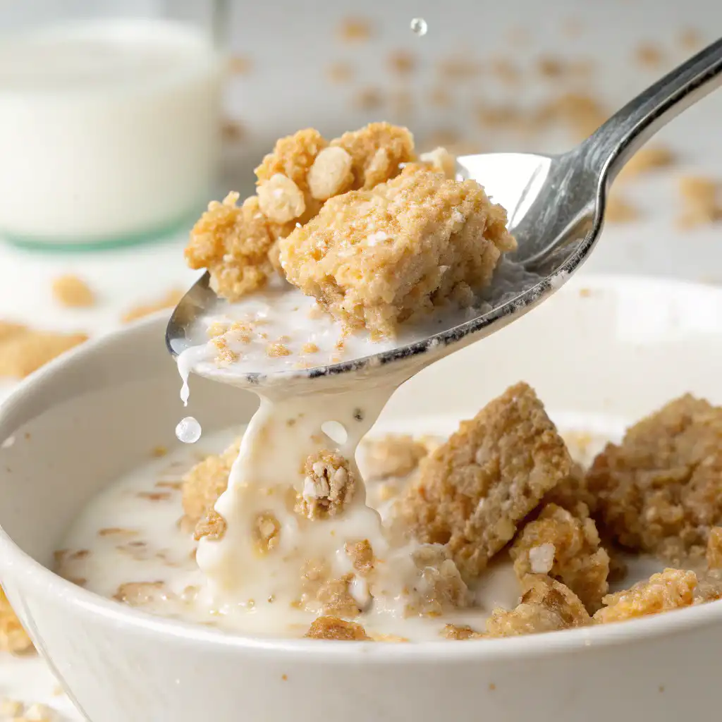 Spoonful of Rice Krispie Treats Cereal with milk