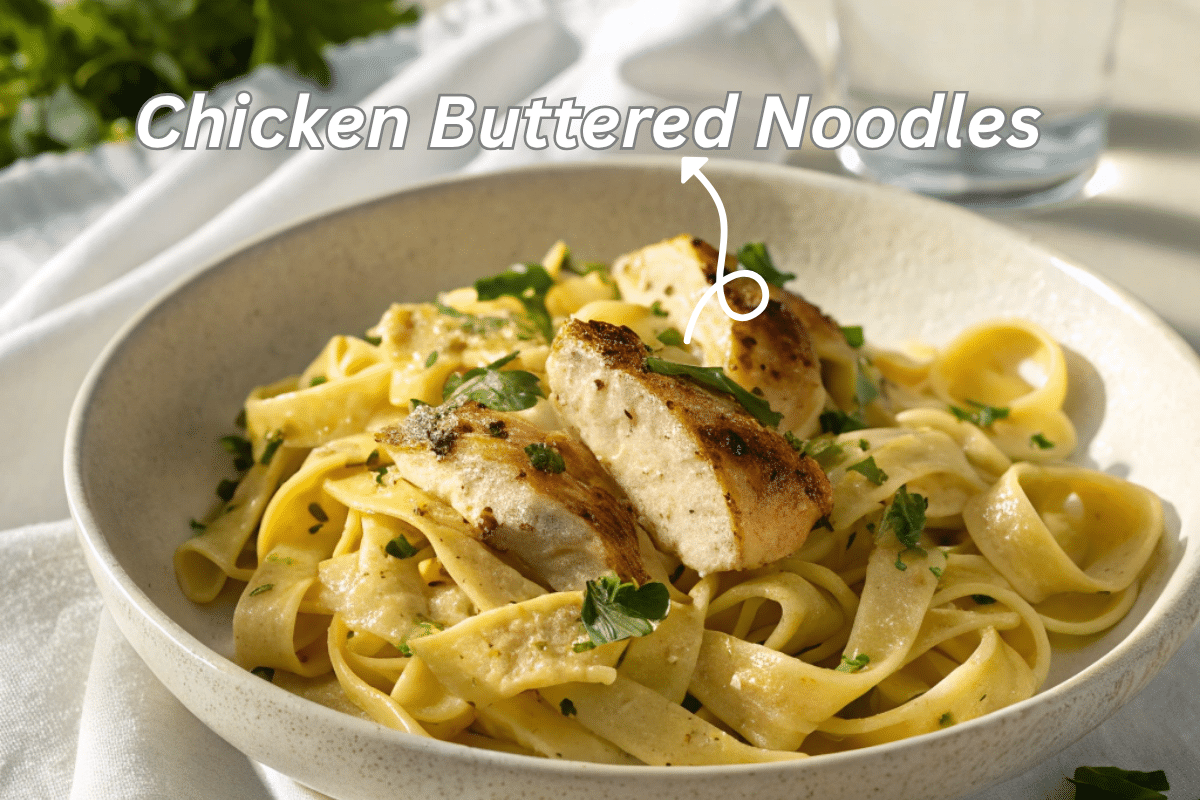 Chicken Buttered Noodles recipe - golden noodles, juicy chicken, and a simple, elegant presentation