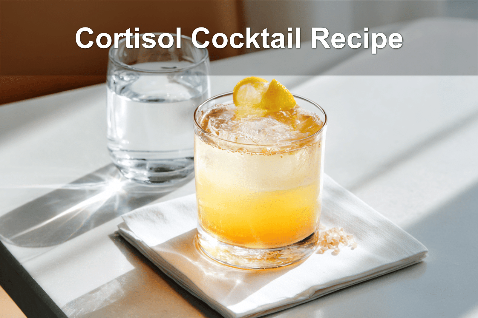 Cortisol Cocktail Recipe beautifully presented in warm hues with clear water beside it