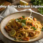 Cowboy Butter Chicken Linguine with parsley and lemon on rustic plate