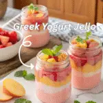 Greek Yogurt Jello Recipe That’ll Rock Your Snack Game 6 Greek yogurt jello jars on a kitchen counter with fruit toppings