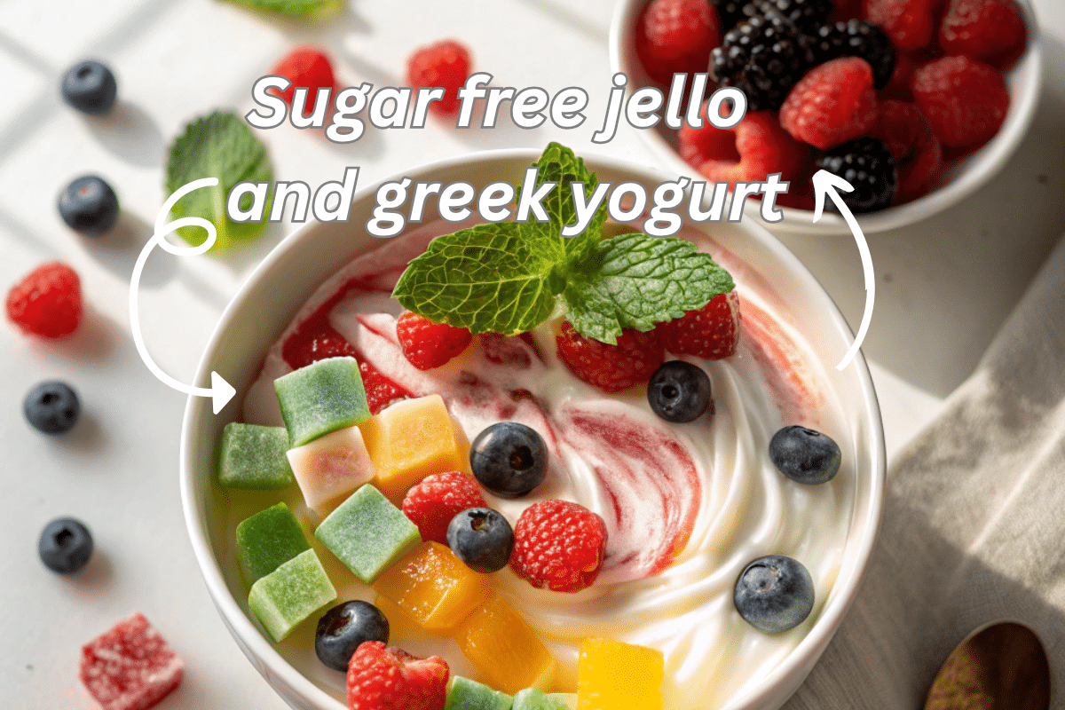Greek yogurt and sugar-free Jello dessert bowl