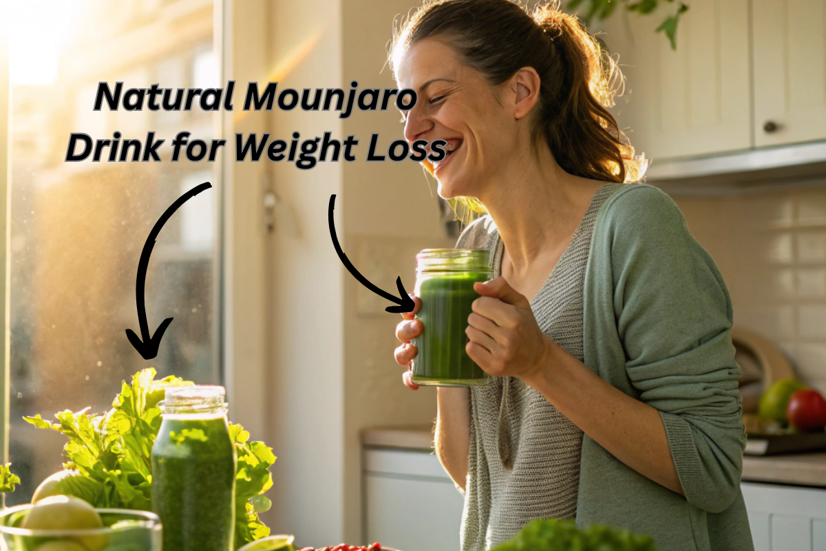 Woman holding a Natural Mounjaro Drink for Weight Loss in a mason jar