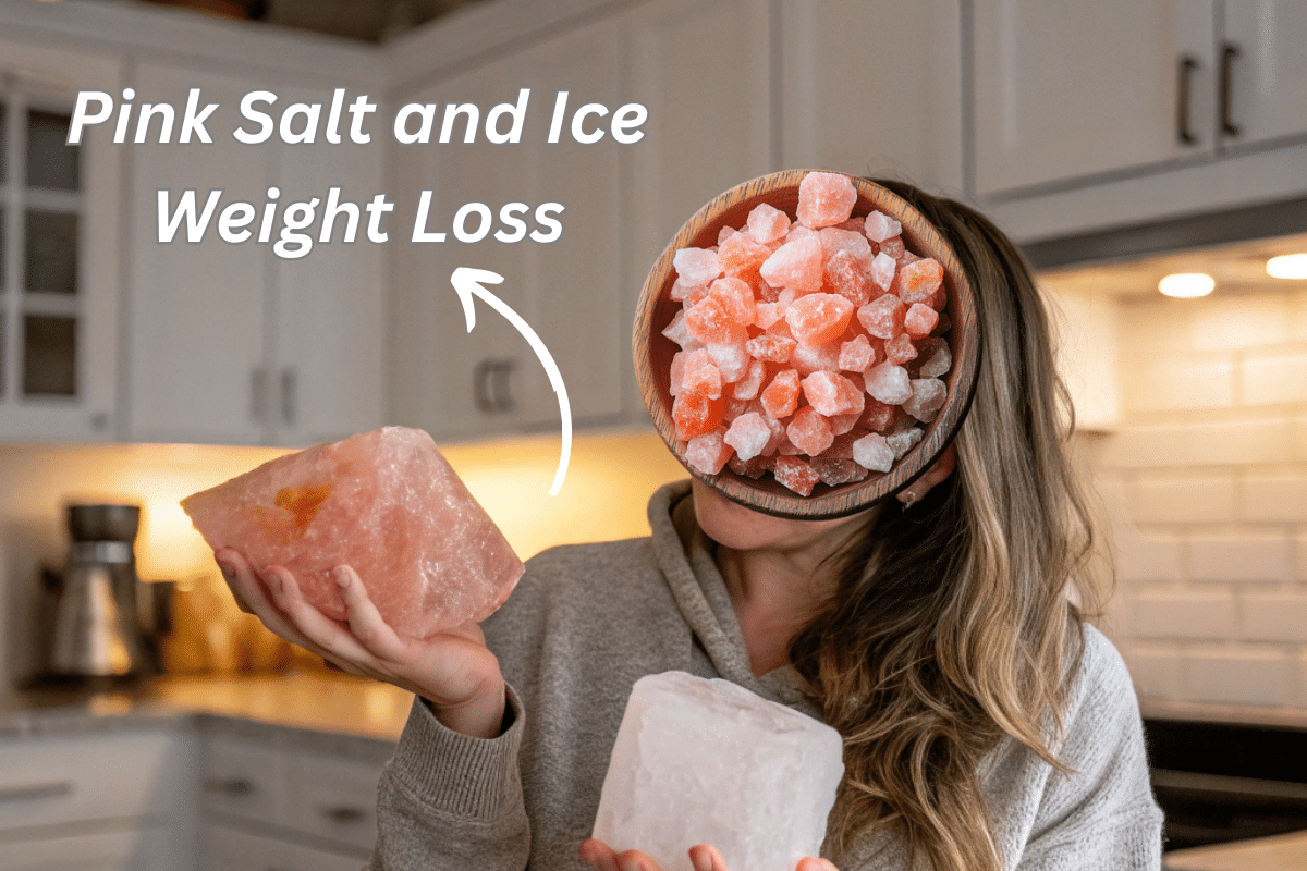 Woman holding pink salt and ice cube