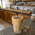 7 Reasons Coffee Banana Smoothie for Weight Loss Actually Works (and Tastes Amazing) 3 Coffee banana smoothie in a glass with chia topping