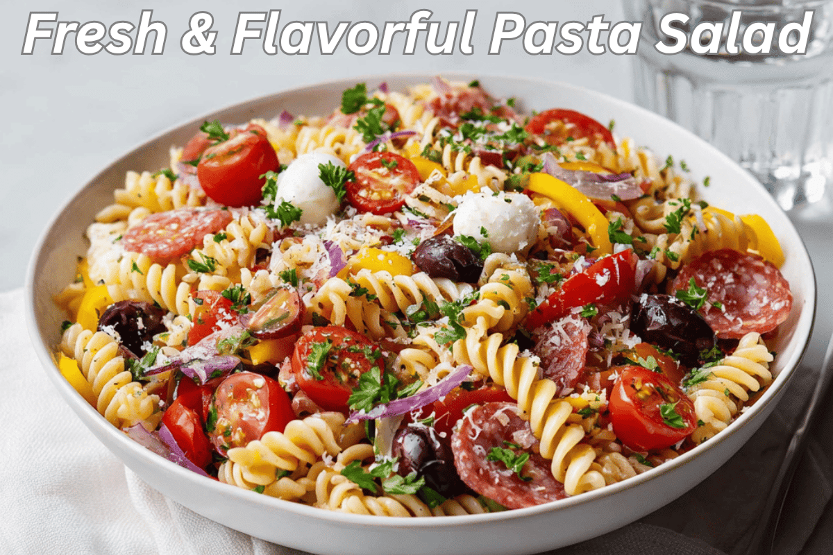 Italian pasta salad on white napkin