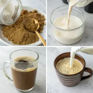 Steps to make hojicha tea latte