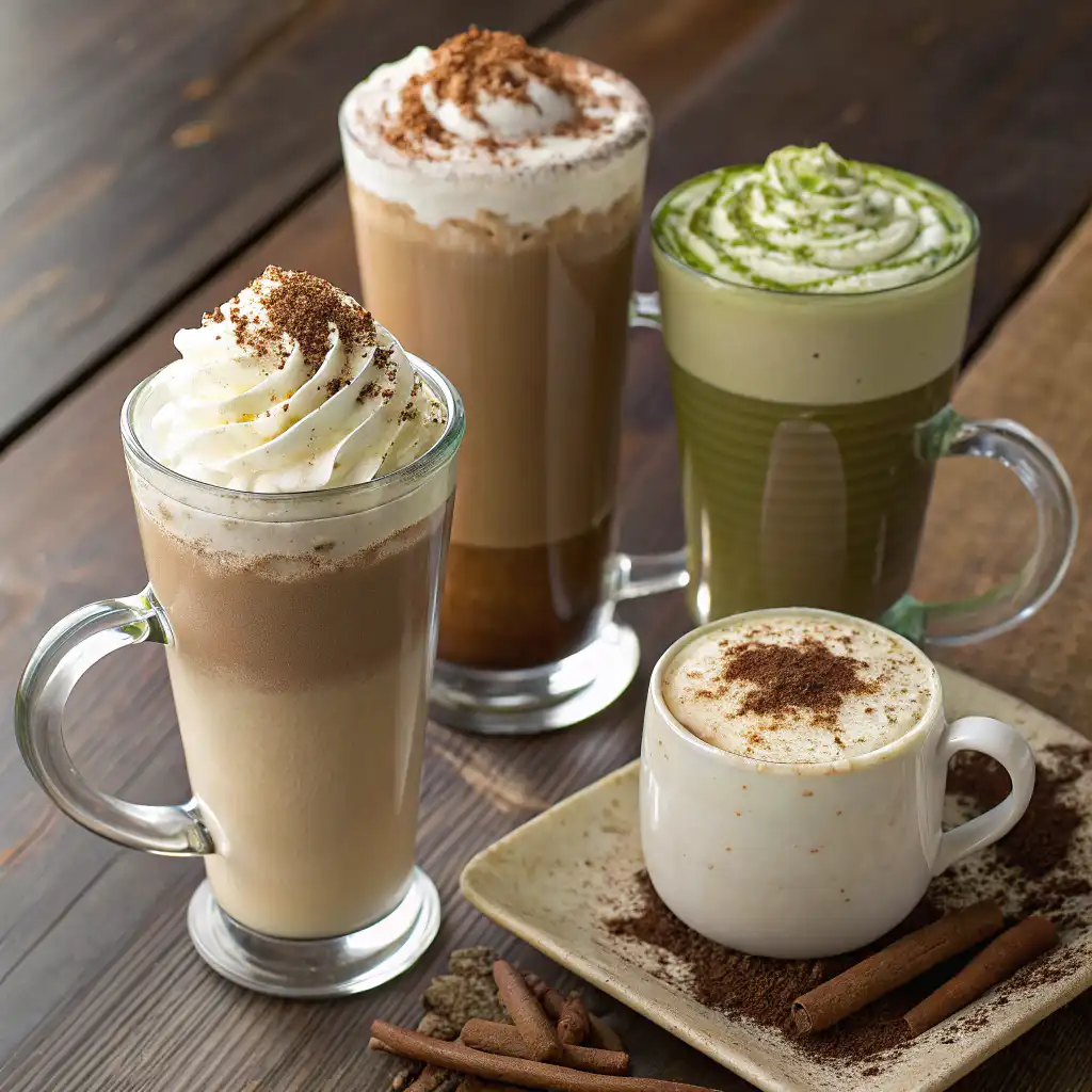 Variety of hojicha tea latte flavors