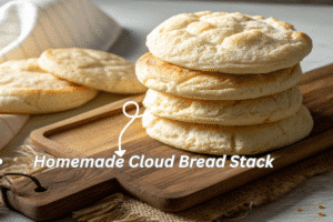 Stack of fluffy cloud bread on a board