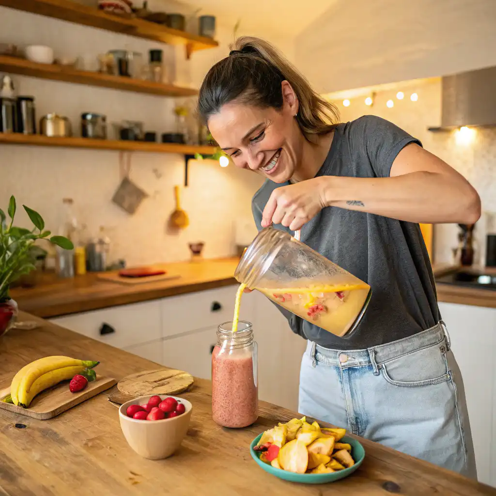 What’s in the Natural Mounjaro Drink? A Deep Dive 2 Woman pouring homemade Mounjaro drink into a mason jar