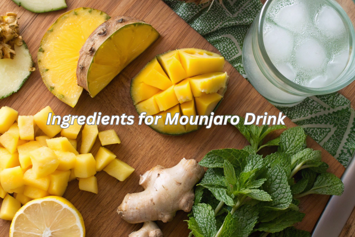 Fresh ingredients for natural Mounjaro drink laid out on a kitchen counter