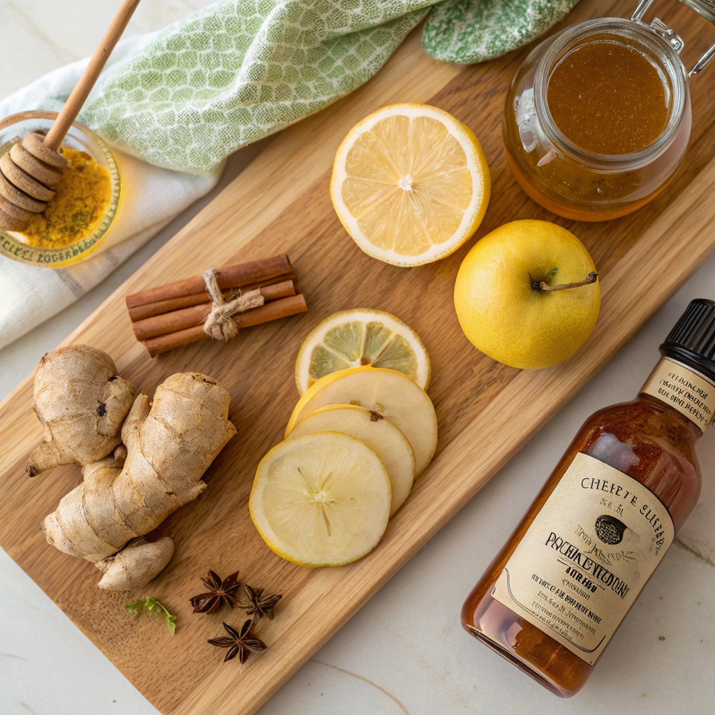 What Is In Natural Mounjaro Drink? (And Is It the Real Deal?) 1 Ingredients for natural Mounjaro drink laid out on a board