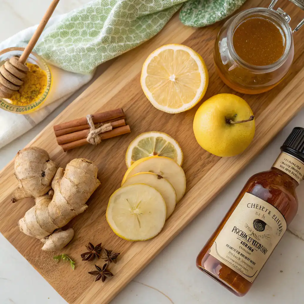 What Is In Natural Mounjaro Drink? (And Is It the Real Deal?) 3 Ingredients for natural Mounjaro drink laid out on a board