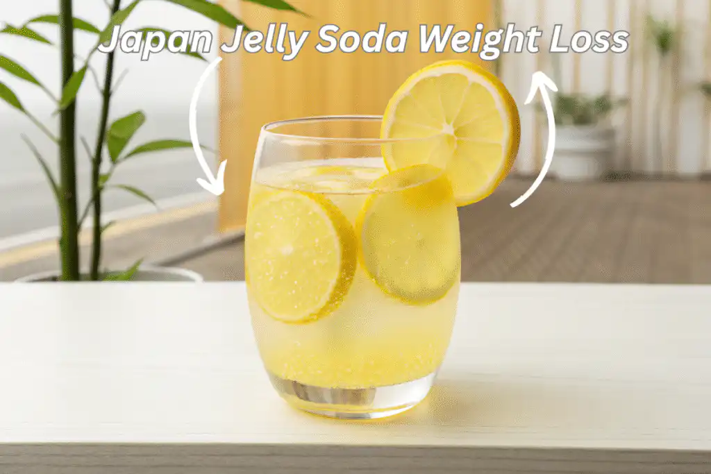 Japan Jelly Soda Weight Loss drink with lemon on white table
