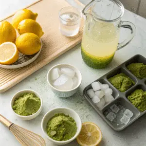 Ingredients to make matcha tea lemonade