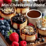 Mini Cheesecake Board: A Dessert Platter Everyone Loves 4 Mini Cheesecake Board surrounded by delicious toppings like berries, sauces, and nuts.