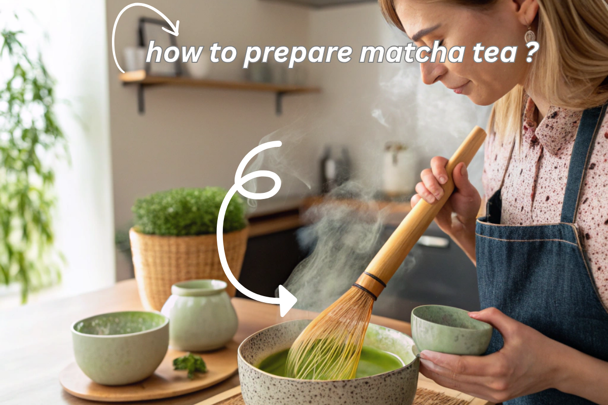 how to prepare matcha tea : Preparing matcha tea in a calm, cozy kitchen setting