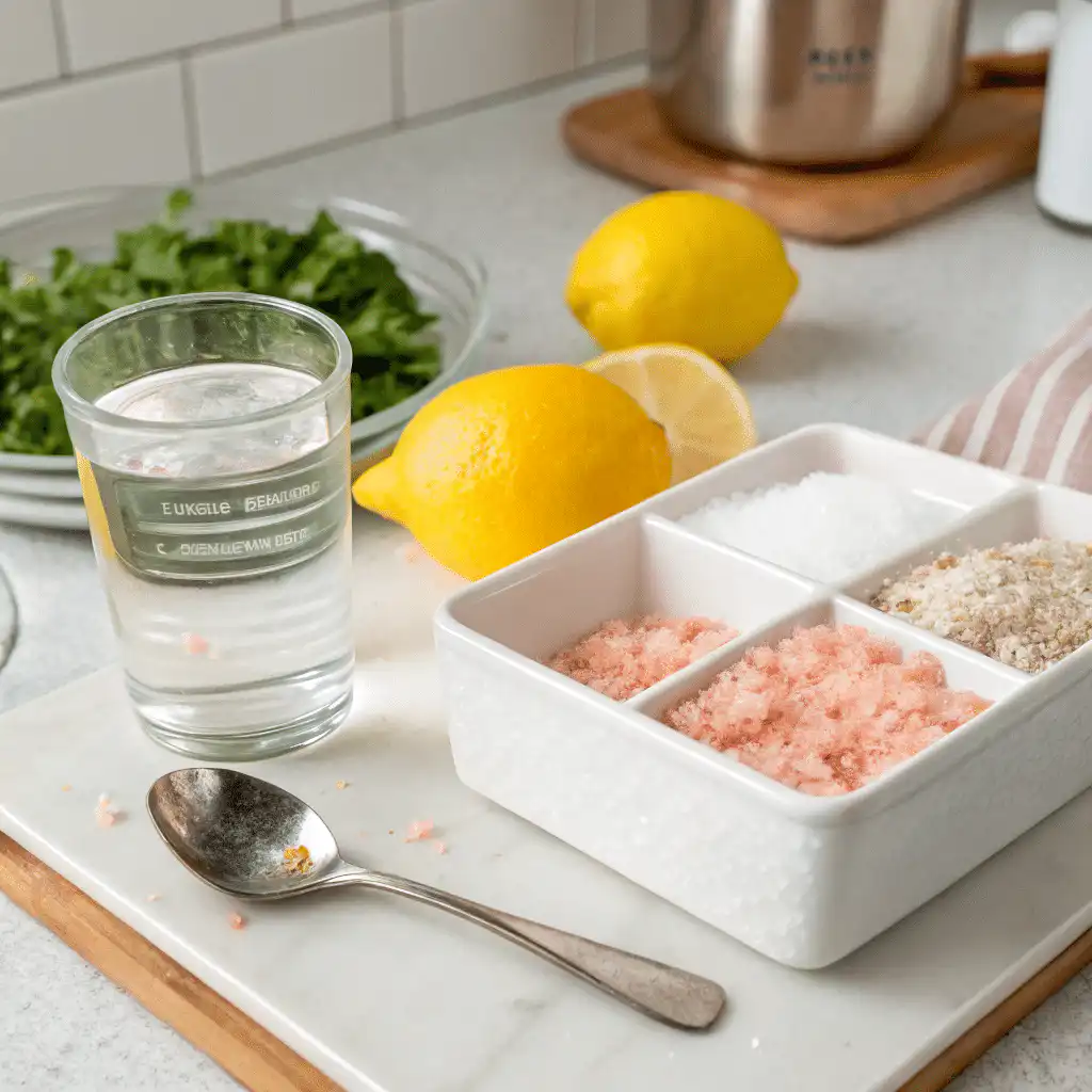 Ingredients for making the salt and ice weight loss drink