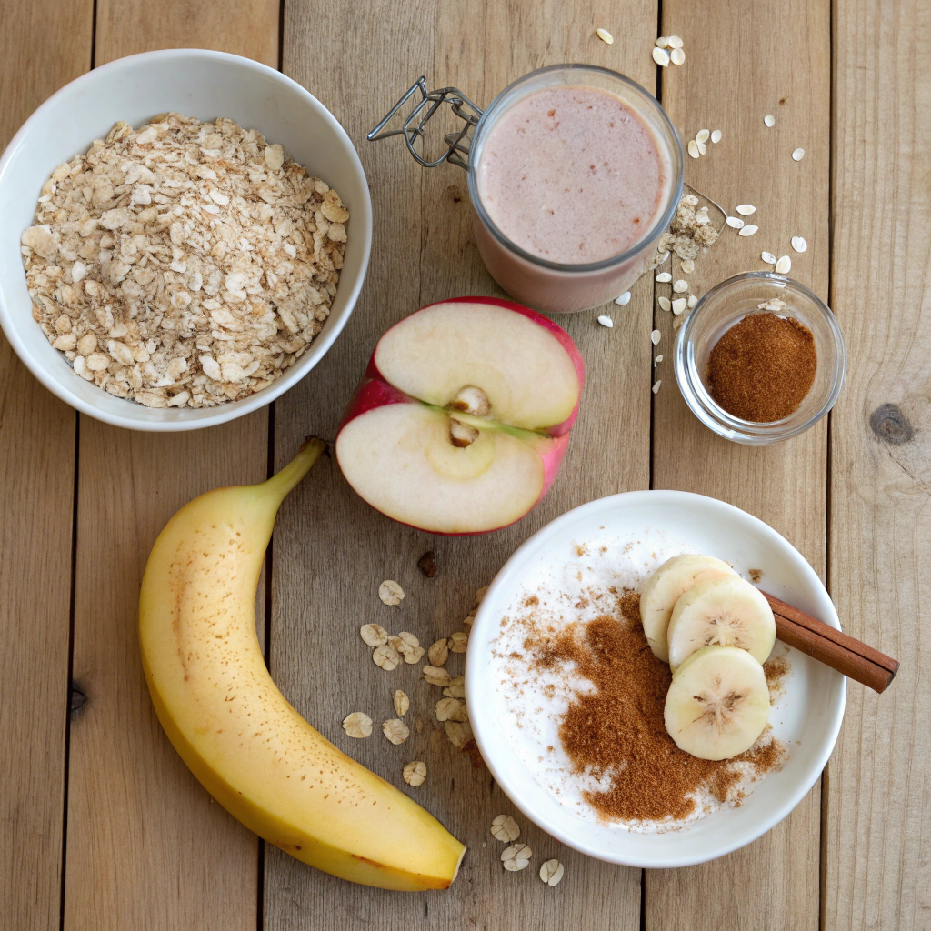 Banana Apple and Oats Smoothie for Weight Loss: Your Yummy & Nutritious Blend! 3 ingredients ready to blend banana apple and oats smoothie for weight loss