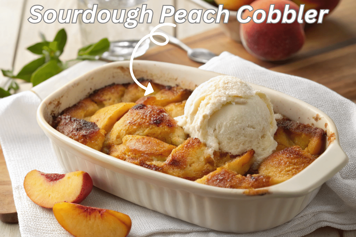 Sourdough Peach Cobbler served warmly