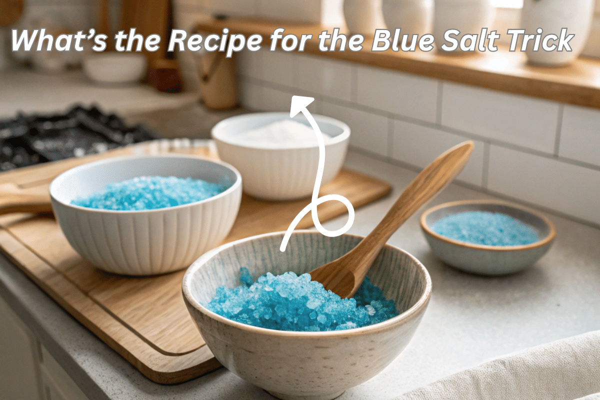 Blue Salt Trick in small bowls on a rustic kitchen counter