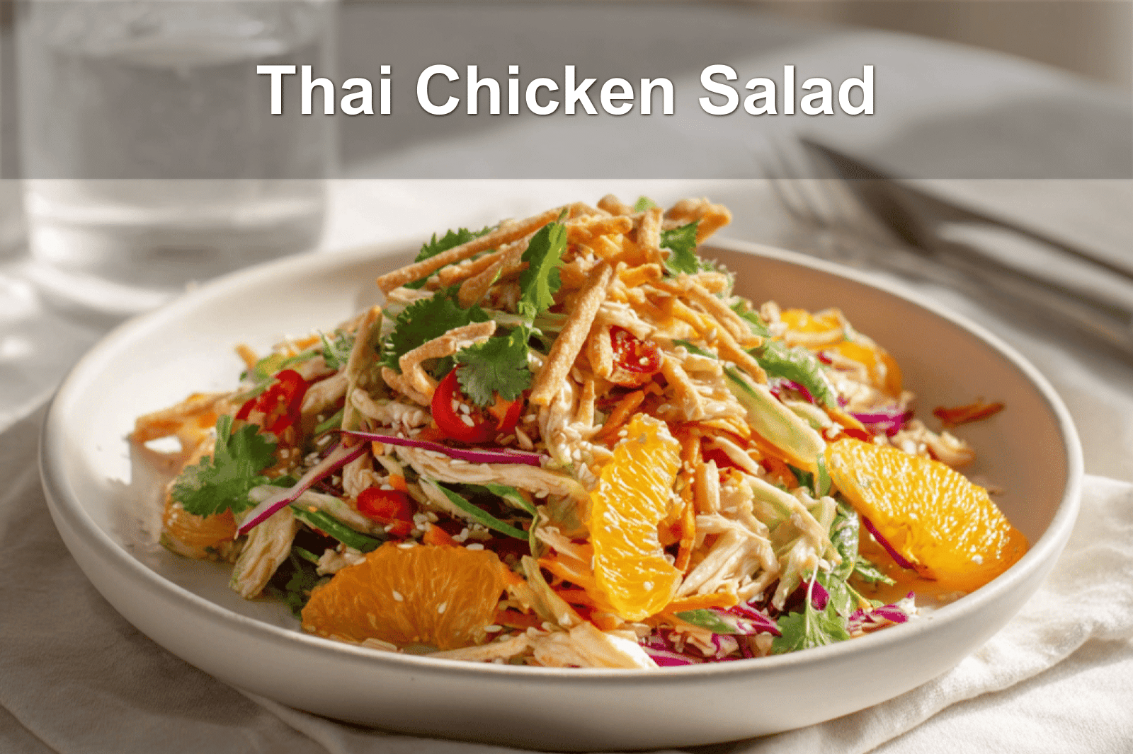 Thai Chicken Salad beautifully plated with bright colors and fresh ingredients.