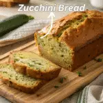 Zucchini Bread: Moist, Easy, and Delicious Recipe 4 Sliced zucchini bread loaf on a wooden board with warm rustic styling