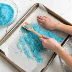 Blue Salt Trick being spread out to dry on parchment