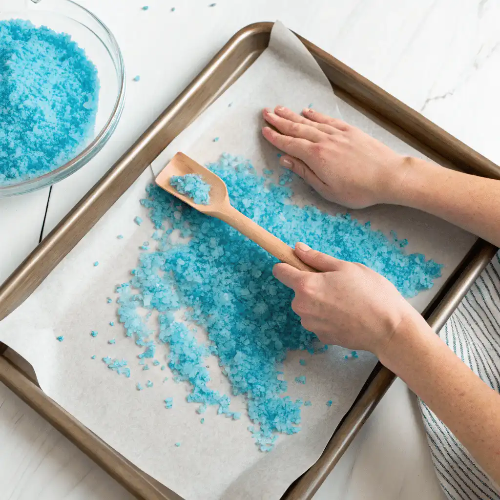 Blue Salt Trick being spread out to dry on parchment